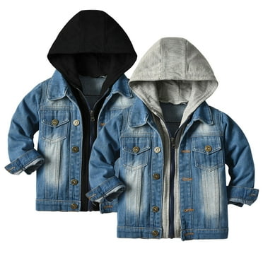 Godderr 12M-6T Toddler Baby Boy Girls Denim Jacke Kids Fall Winter Zipper Hooded Jeans Coats Casual Cowboy Outwear Fake Two-Piece Set