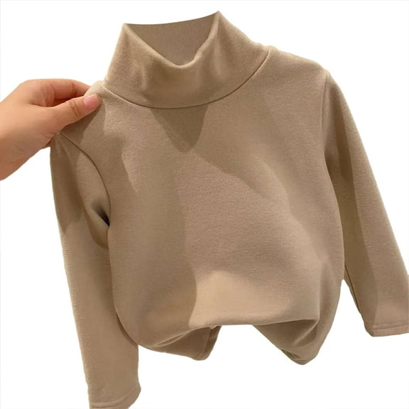 Godderr 12M-7Y Boys Girls High-Necked Warm Bottom Shirt Jumper Solid Color Padded Sweaters Long Sleeve Casual T-Shirt Fall Winter Tops