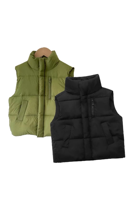 2-10Y Baby Kids Solid Color Down Vest Thickened Winter Coats Tops Boys Girls Stand-Up Collar Warm Sleeveless Jacket with Pocket Outside the White Duck Down Waistcoat