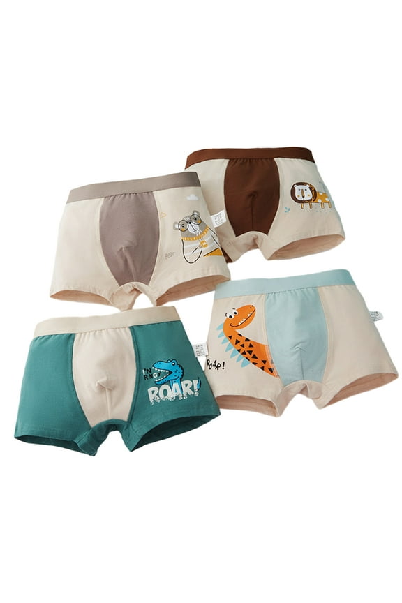 2-12T Boys Boxer Underwear for Kids Baby Soft Comfortable Flat Corner Briefs Cartoon Print Shorts Panties 4-Pack