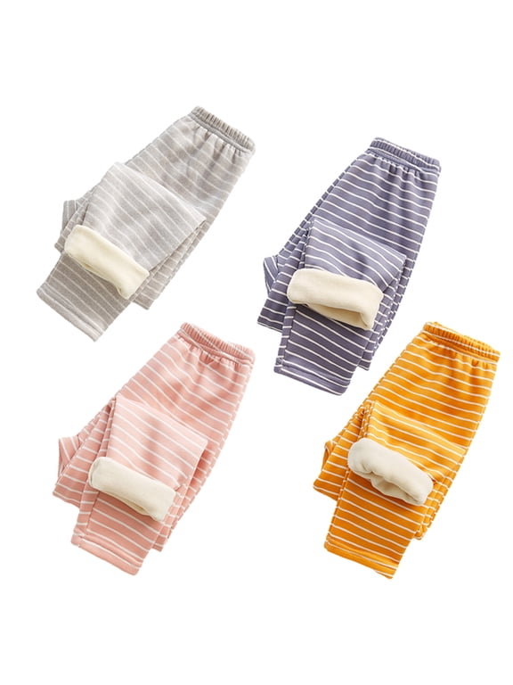 2-12T Kids Toddler Warm Striped Leggings Fall Winter Fleece Lined Pants Padded Footless Girls Boys Stretch Leggings Tights