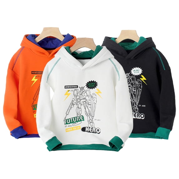 Godderr Toddler Boys Cartoon Sweatshirts Tops for Baby Kids Winter Sweatshirts Hooded Long Sleeve Fall Padded Thickening Sweater Coats for 2-12Y