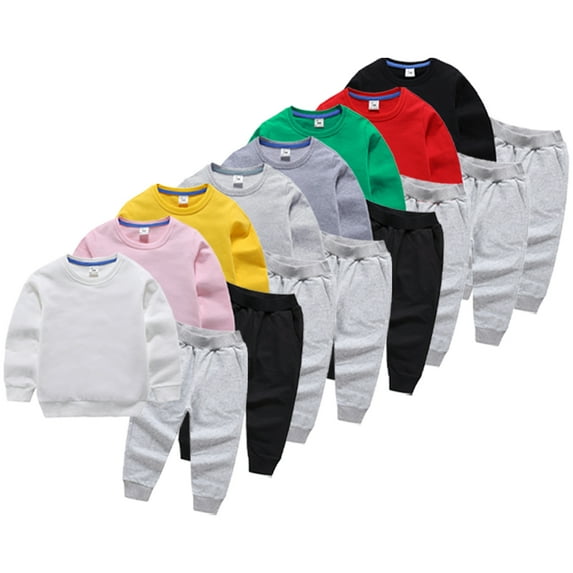 Godderr 2-14 Years Toddler Kids Boys Girls Cotton Sweatshirt Outfit Solid Color Pullover Sweatsuit Tops Jogger Pants Two Sets Fall Winter Clothing 2PCS