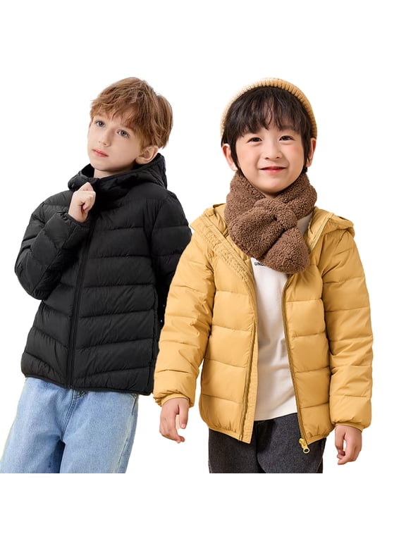 2-14 Years Toddler Kids Lightweight Down Jacket Boys Girls Hooded Winter Coat Solid Colors White Duck Down Short Puffer Down Outerwear