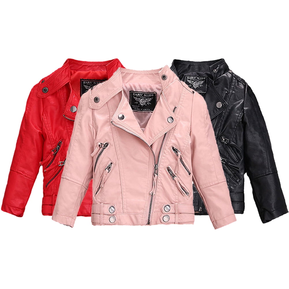 Godderr 214T Boys PU Motorcycle Faux Leather Coats Jackets with Oblique Zipper for Toddler Kids