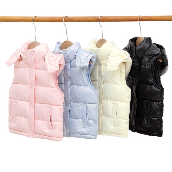 Godderr 2-14Y Baby Girls Down Vest Winter Fall Outwears with Zipper Detachable Hat Cotton Vest Sleeveless Warm Coats for Toddler Kids