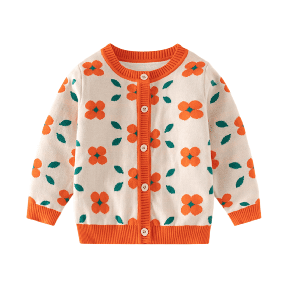Godderr Girls Fall Knit Sweater Knitwear 2-7Y Sweet Skin-Friendly Knitted Cardigan Outwears Coats Floral Round-Neck Sweater for Toddler Kids