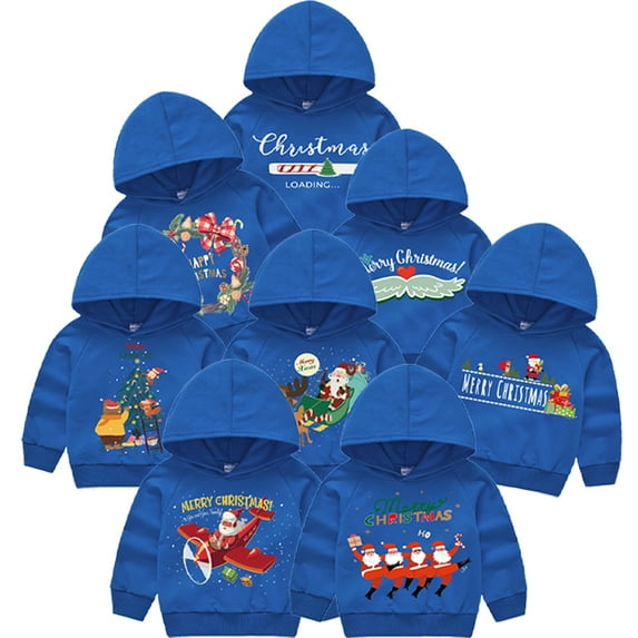 Godderr 2-7Y Kids Boys Christmas Sweatshirts with Hooded for Toddler Baby Sweatshirts Cotton Printed Cartoon Casual Spring Autumn Coats