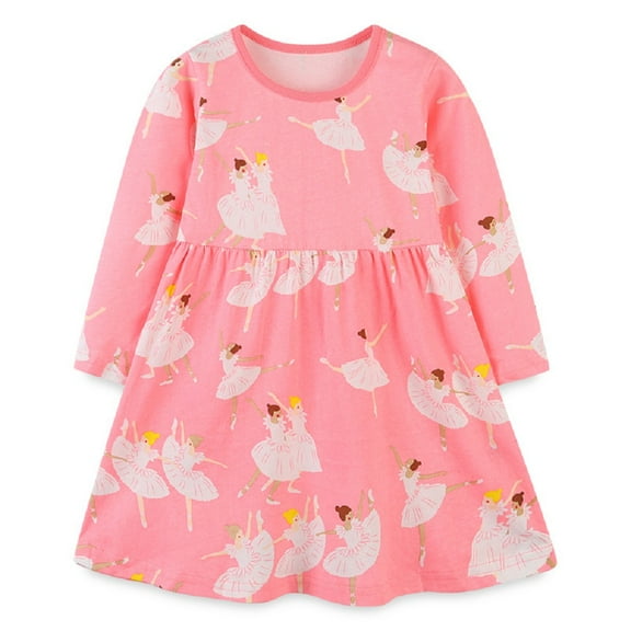Godderr 2-7Y Kids Toddler Baby Princess Dress for Girls Casual Dress Cartoon Print Round Neck Cotton Fall Dress