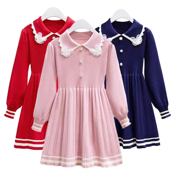 Godderr 2-8Y Baby Girls Dress for Toddler Lapel Dress Long Sleeve Fall Winter Casual Dress