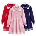 thumbnail image 1 of Godderr 2-8Y Baby Kids Girls Candy Color Knit Dress Toddler Lapel Lace Princess Dress Bowknot Long Sleeve Casual Dress Fall Sweater Dress, 1 of 7