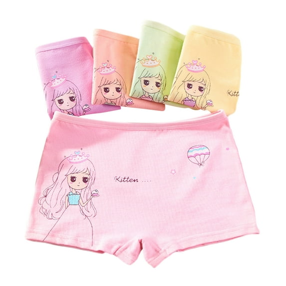 Godderr 2-9 Years Girls Underwear Boxer Briefs for Toddler Kids Soft Cotton Cartoon Print Shorts Baby 4PCS Girls Underwear Briefs