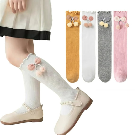 Godderr 2 Pairs Girls Spring Fall Knee High Socks for Kids Baby Candy Color Thigh High Socks Toddler Cute Stacking Socks Cotton Mid-Calf Socks