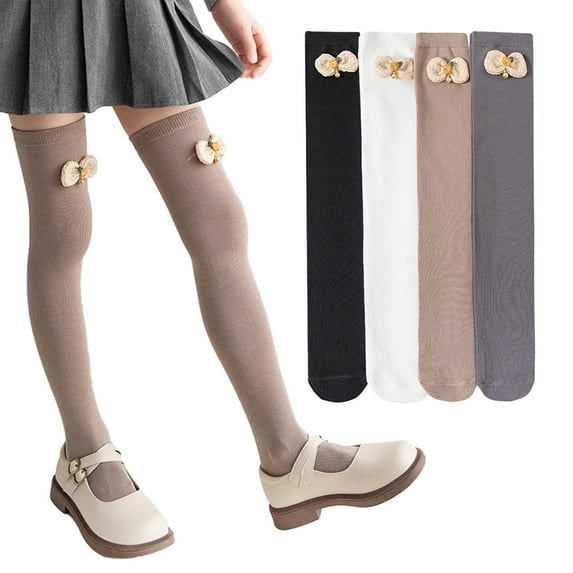 Godderr 2 Pairs Toddler Girls Knee High Socks Kids Classic Socks Spring Autumn Cotton Socks for 3-12Y