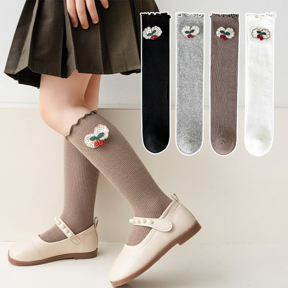 Godderr 2 Pairs of Spring Fall Girls Solid Color Knee High Socks for Toddler Kids College Style Long Socks 3-12Y Cotton Compression Socks