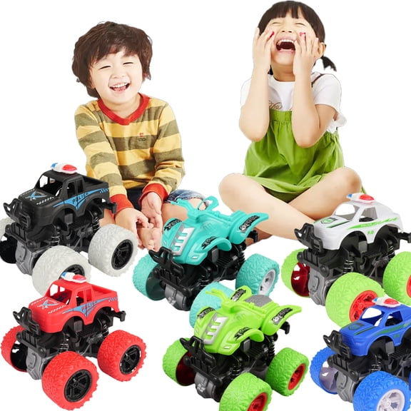 Godderr 2PCS Kids Boys 4WD Toys Car,Toddler Boys Beach Motorcycle Police Car,Baby Stunt Inertia Toy Car for 3+ Years Old