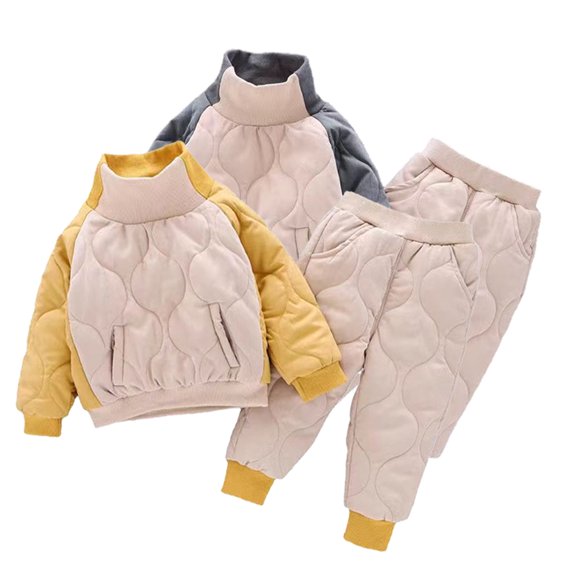Godderr 2PCS Kids Boys Winter Padded Cotton Clothes 2-Piece Set Stand Collar Cotton Suit Tee and Cotton Pants Bottom Outfit for 1-10 Years Old