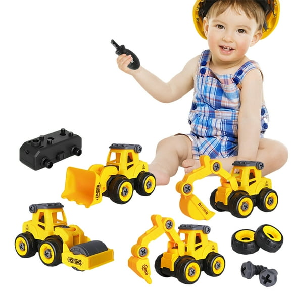 Godderr 2PCS Kids Toys Construction Vehicles Toys for Baby Toddler Engineering Car Toys Take Apart Toys Set