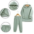 thumbnail image 1 of Godderr 1-7Y Toddler Baby Pullover Warm Sweatsuit + Jogger Pants Outfits for 2PCS Kids Girls Boys Hooded Sweatshirt Pants Outfits Solid Colour Long Sleeve Thickened Autumn Winter Classic Tops Pants, 1 of 5