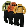 thumbnail image 1 of Godderr 2PCS Toddler Newborn Boys Printed Shirt Gentleman Outfit Long Sleeve Dress Shirt with Bowtie + Suspender Pants 2-Piece Set for 6 Months - 5 Years Baby Performance Gown, 1 of 9