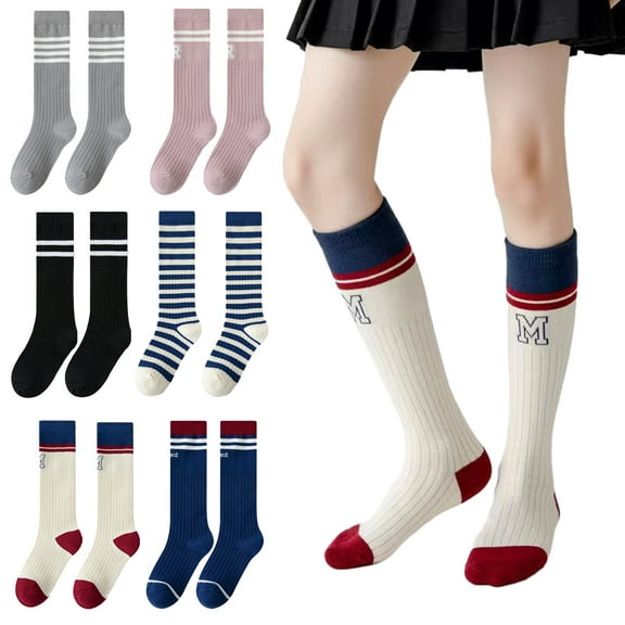 Godderr 2Pairs Kids Girls Knee High Socks, Baby Toddler Dress Sock,Mid-Calf Socks Girls Thigh High Socks Stockings for 3-12
