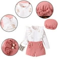 thumbnail image 1 of Godderr Kids Toddler Girls 2Pcs T-Shirt Shorts Pants Set,Fall Winter Pullover T-Shirt Tops Pants Set Baby Clothes Outfit Ruffle Turtleneck Solid Knit Tops with Hat for 4-7Y, 1 of 7