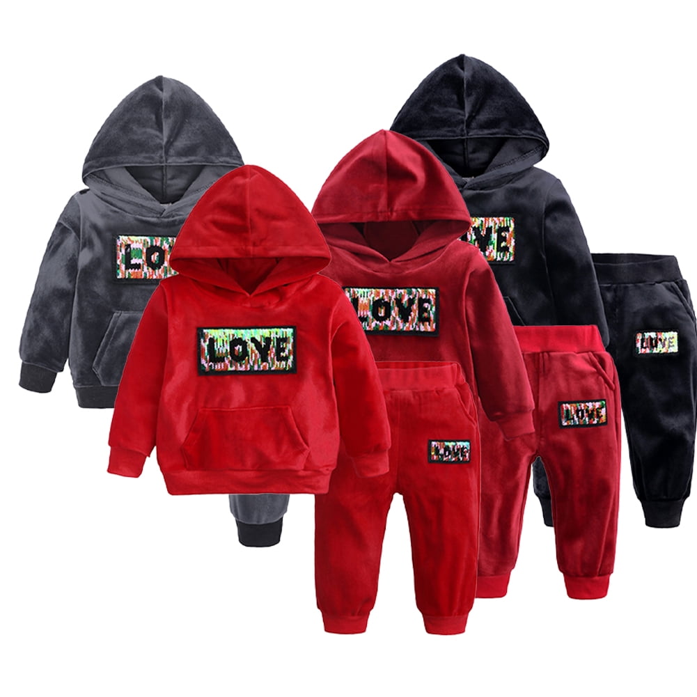 Godderr 2pcs Kids Baby Boys Girls Fleece Sweatsuit Sweatpants Set