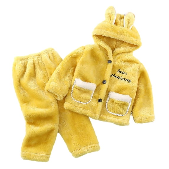 Godderr 2pcs Toddler Baby Boys Girls Fall Winter Hoodie Bathrobe Pajamas Outfits,kids Fleece Night-Robe Pajama Rabbit Ears Fleece Newborn Robes