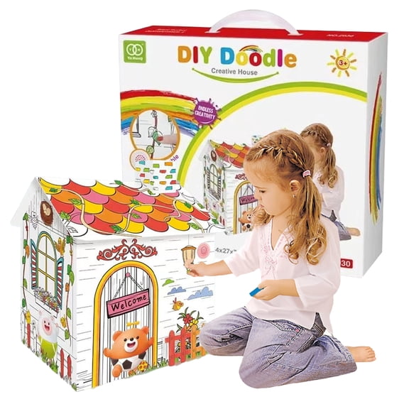 Godderr 3-10T Kids Baby Paper House Paintable Erasable Toys Handmade DIY Paper House 3D Disassembly and Assembly House Graffiti Colored Toys Educational Toys for Boys Girls