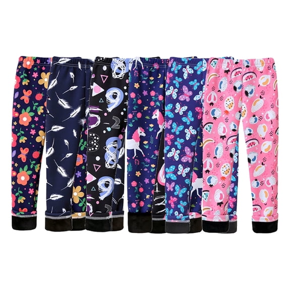 Godderr 2PCS Girls Printed Stretch Leggings for Toddler Kids Thin Velvet Bottoms Spring Fall Warm Trousers Teenagers Long Pants 3-10Y