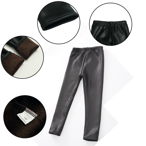 Godderr 3-12Y Baby Girls Kids Winter Warm Leggings for Toddler Kids Fleece Lined Legging Leather Pants Comfortable Trousers
