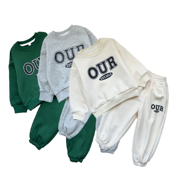Godderr 3-8Y Kids Toddler Baby Pullover Sweatshirt Outfits for Boys Girls Fleece Tracksuit Set Lettering Prints Sweatsuit Tops +jogging Pants Fall Winter Unisex Set 2PCS