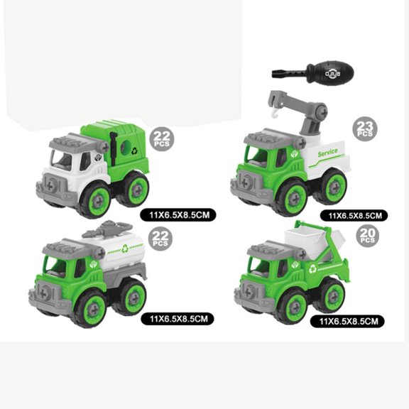 Godderr 3-8Y Take Apart Car Toys for Toddler Boys DIY Tools Puzzle Road Signs Combination Carrying Case 4PCS-Green