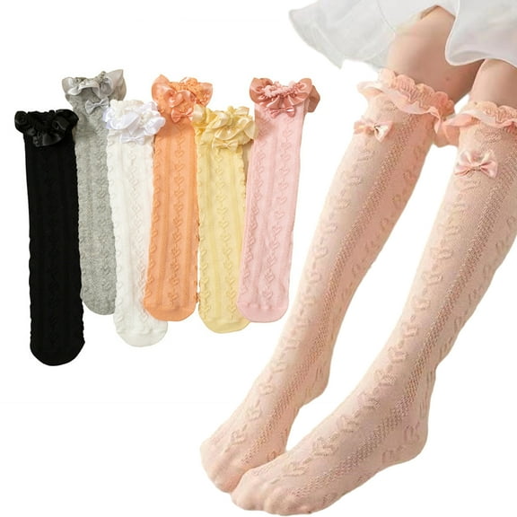 Godderr 3 Pairs Kids Toddler Girls Spring Summer Knee High Socks Baby Breathable Mesh Calf Socks Love Lace Thigh High Socks for 3-12T
