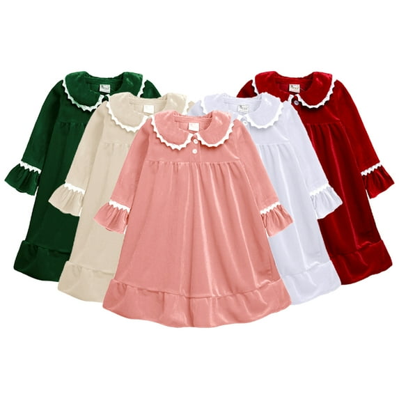 Godderr 3M-11Y Kids Girls Pajamas for Toddler Baby Winter Silky Bathrobe Dress Ruffles Sleepwear Fall Comfortable Long Sleeve Pajamas Dress