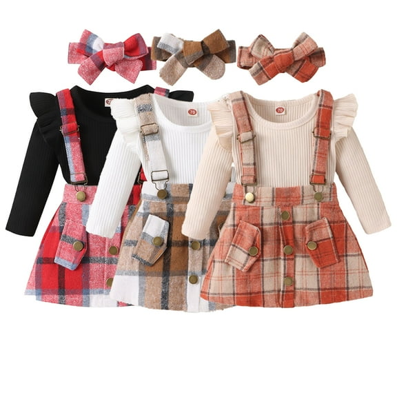 Godderr 3PCS Newborn Baby Clothes Top   Skirts Headband Outfits Girls Plaid Skirt Button Autumn Winter Outfits