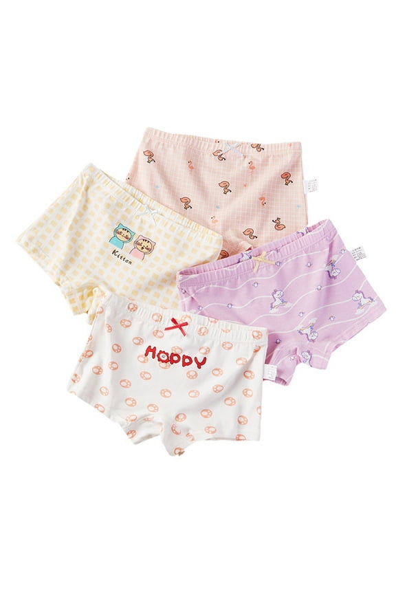 4PCS Kids Toddler Girls Briefs Pants,Cute Print Underwear Boxer Briefs,Cotton + Spandex Underwear Pants for Baby Girls 2-13 Years