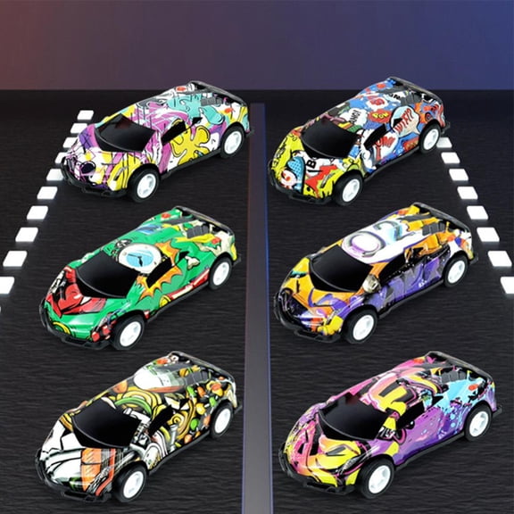 Godderr 6 Pcs Alloy Car Model Set, Mini Doodle Boy Tin Small Car Toy (Color Random)