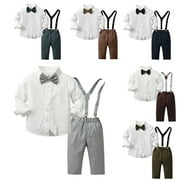 Godderr 6M-12T Toddler Kids Boys Dress Suit Baby Clothes Sets Bowknot Shirts Suspenders Pants 3PCS Gentleman Outfits Suits