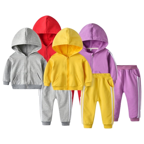 Godderr 6M-5Y Newborn Toddler Baby Tracksuit Outfit for Boys Girls Hooded Zipper Shirt Tops Jogging Pants Set 2 Pieces Sweatshirt Solid Color Spring Fall Set