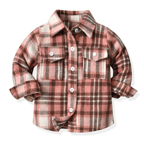 Godderr 6M-9T Boys Girls Flannel Plaid Jacket Coat for Toddler Baby Kids Button down Pocketed Shirts Long Sleeve Lapel Fall Cardigan Clothes