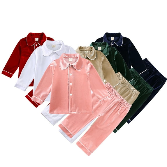 Godderr 6M-9Y Toddler Baby Girls 2PCS Pyjamas Outfits for Newborn Sleepwear Pyjamas Set Velvet Long Sleeve Autumn Winter Classic Tops Pants Outfits
