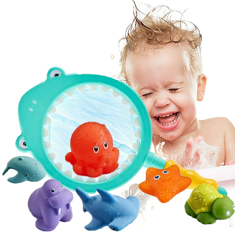 Godderr 7PCS Baby Toddlers Bath Toys Water Tub Toys Set with Fishing Pole &  Net Animal No Hole Bathtub Toys for 2-4Y Boys Girls 