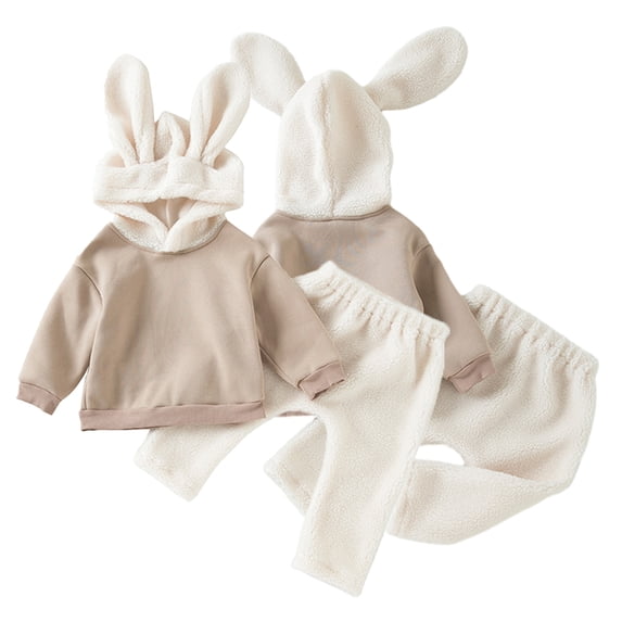 Godderr 9M-3Y Girls Boys Fleece Sweatshirt and Jogger Set Infant Winter Fall Clothes Set 2-Piece Toddler Long Ear Rabbit Hoodie Sweatshirt Tops Pants Sets
