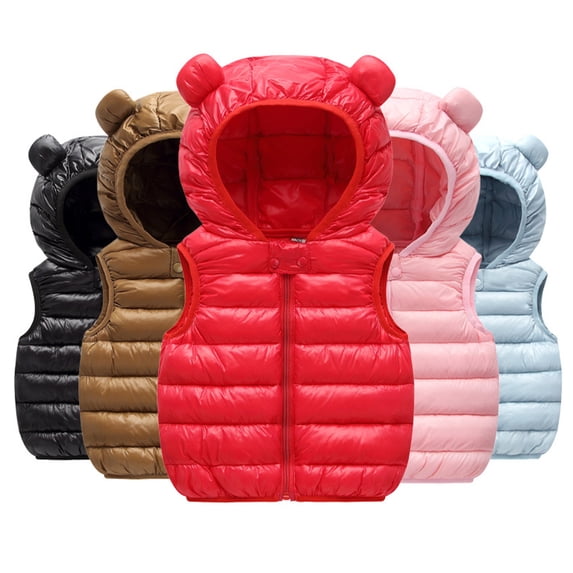 Godderr Baby Toddler Girls Boys Sleeveless Down Vest Bear Ear Winter Fall Jacket Hooded Outwears Lightweight Padded Vest for 9M-5Y