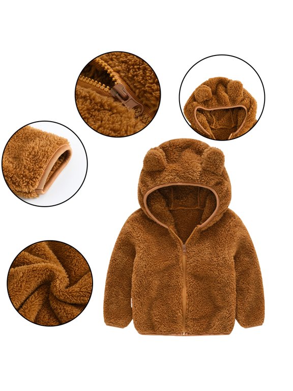 9M-5Y Girls Boys Cute Fleece Outwears Coats for Toddler Kids Newborn Hoodie Bear Ear Jackets Autumn Winter Zip up Jacket Coats Solid Color Soft Cotton Snowsuit