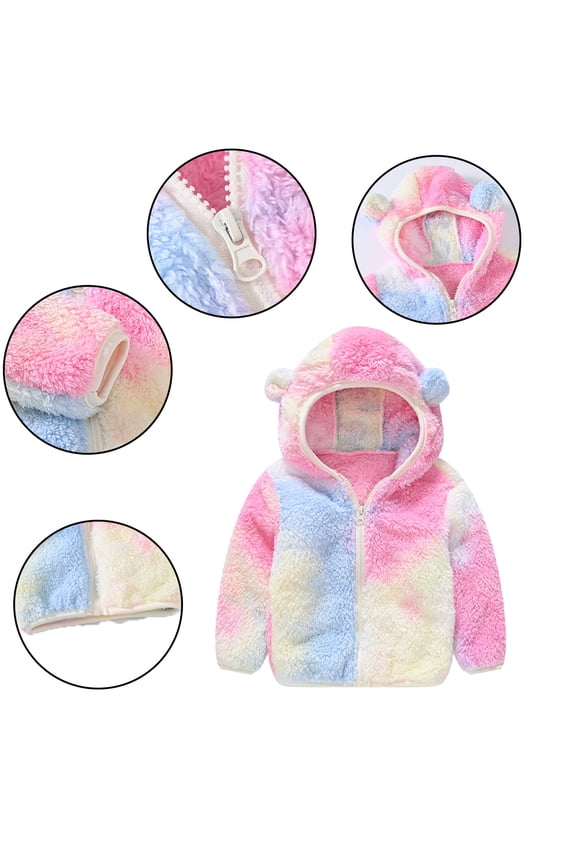 9M-5Y Girls Boys Hooded Fleece Outwears Coats Newborn Warm Outwears Toddler Kids Fall Winter Jackets Bear Ears Soft Cotton Snowsuit with Zipper