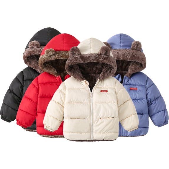 Godderr 9M-5Y Girls Boys Thicked Cotton Jackets Coats for Toddler Baby Bear Ears Fleece Outwears Fall Winter Hooded Coats Soft Solid Color Fleece Jackets