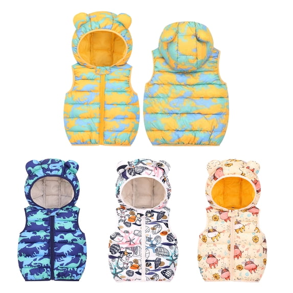 Godderr 9M-5Y Toddler Baby Down Jackets Cartoon Sleeveless Vest Fall Winter Outerwear with Bear Ear Hooded Warm Down Vest for Girls Boys