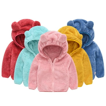 Godderr 9M-5Y Toddler Baby Winter Coas Ear Fleece Jackets Hooded Jacket for Newborn Boys Girls Warm Fleece Outerwear Solid Colour Casual Spring Autumn Casual Zip Baby Tops